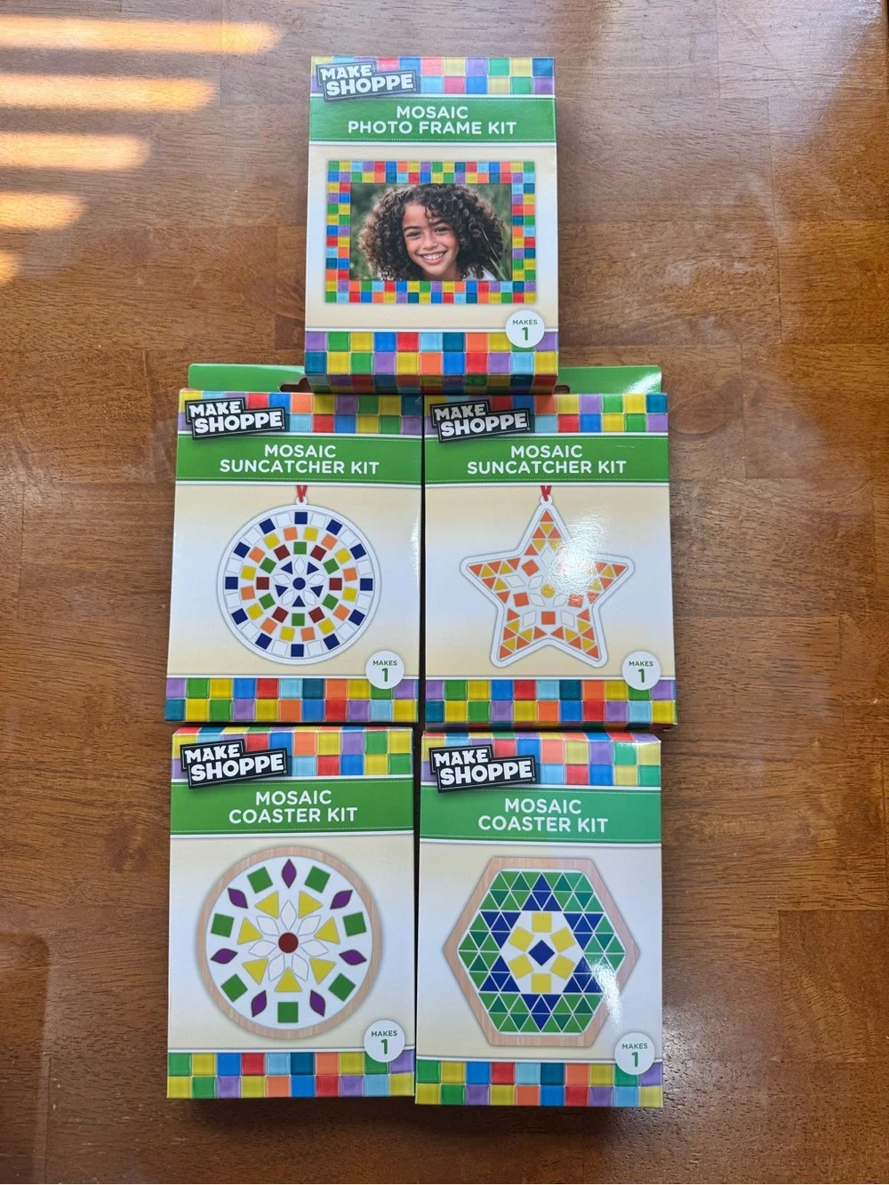 Set of 5 Mosaic Craft Kits-Multicolor Frame, Sun-catchers and Coasters